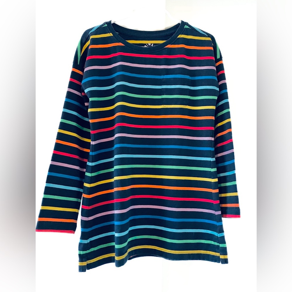 Kids Primary Size 8-9 Navy Rainbow Stripe Long-Sleeved T-shirt
